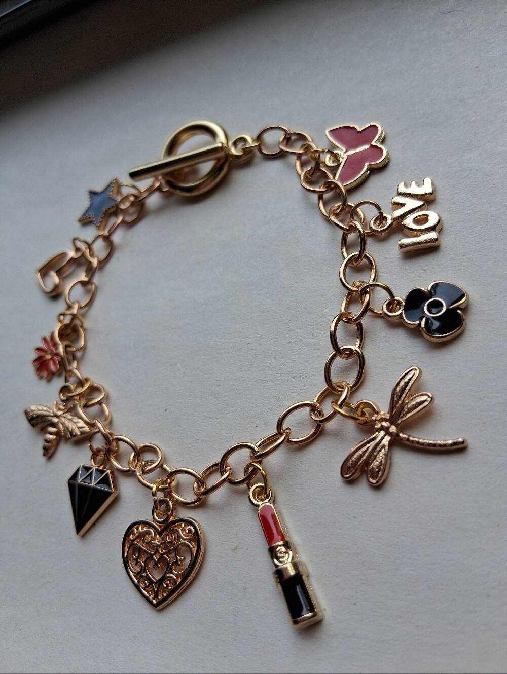 Gold-Tone Charm Bracelet with Multicolor Enamel Accents - Picture 3 of 10